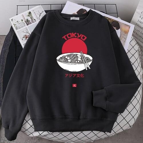 Tokyo Sushi Noodle Culture Printed Women Sweatshirt Loose Oversized Hoodies Creativity Crewneck Clothing Anime Casual Females