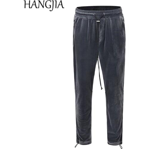 Vintage Mens Velour Joggers Pants Streetwear Hip Hop Bottom Adjustable Long Drawstring Loose Casual Velvet Sweatpants Male
