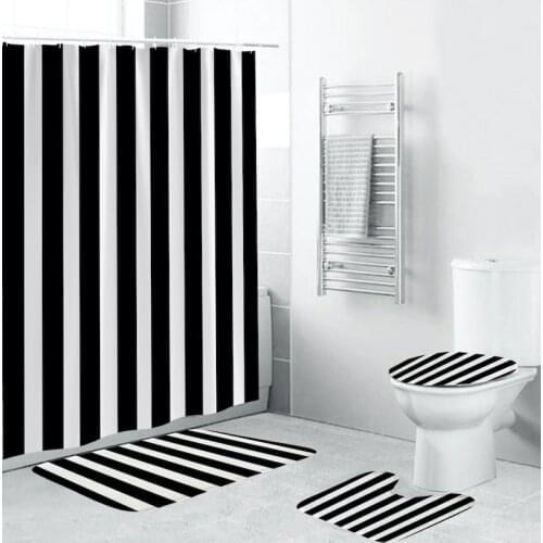 Black and white stripes Shower Curtain Bath Mat Set Waterproof Bathroom Shower Curtain And Rug Set Bath Decor Shower Curtain Set