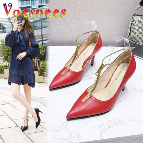 Voesnees womens Pumps Solid Color Single Shoes Women New Zipper Pointed Toe Shallow Mouth Stiletto High Heels 7.5cm Work Shoes