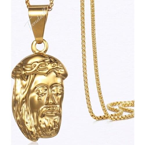 Womens Necklace Jesus Pendant Yellow Gold Fd Box Chain Necklace For Men Women 45cm 50cm Hollow GP196