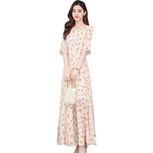 Summer chiffon dress female super fairy forest 2020 fashion sexy flared sleeve fairy dresses slim printed long dresses women