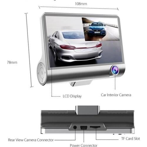 4 Inch 1080P HD 3 Lens Car DVR Dash Cam G-sensor Recorder+Rearview Camer