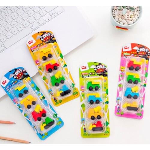 4 Pcs Kawaii Engineering Vehicle Erasers Creative Cute Pencil Erasers Korean Stationery Bullet Journal Office School Supplies