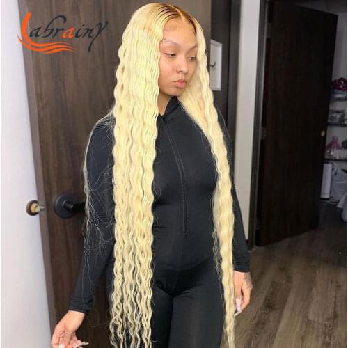 40 Inch 613 Ombre Honey Blonde Hd Transparent Lace Front Human Hair Wig 13X6 Lace Frontal Brown Deep Wave Color Wigs Pre Plucked
