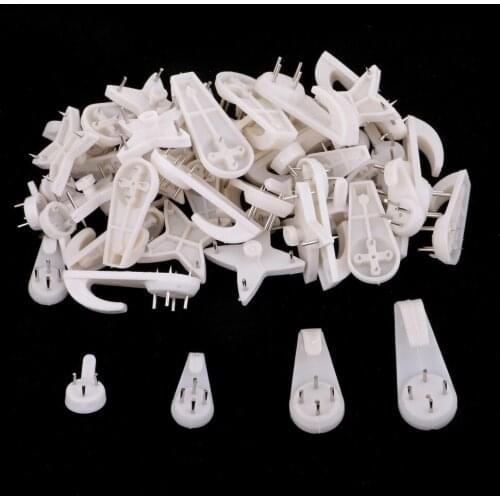 50 Pieces Assorted Size Heavy Duty Plastic HARD WALL PICTURE HOOK Frame Photos Mirror Hanging Hooks Hangers White