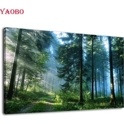 Large DIY Diamond Painting Green Forest 5D Cross Stitch diamond embroidery natural scenery diamond mosaic Wall sticker Decor