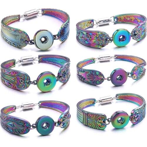 Boom Life New Snap Jewelry Colorful Magnetic Metal 18MM Snap Button Bracelet Bangle for Women Interchangeable Charm Bracelet