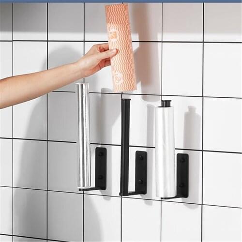 Kitchen Paper Roll Holder Bathroom Towel Hanger Punching Free Toilet Tissue Box Multifunctional Storage Rack Home Wall Organizer
