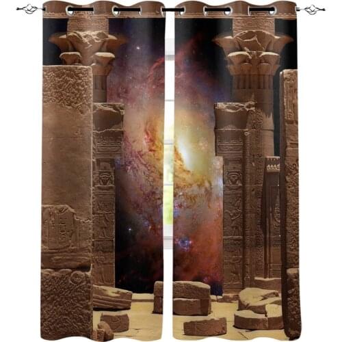 Egypt Temple Buildings Starry Sky Milky Way Window Treatments Curtains Valance Living Room Bathroom Indoor Decor Window