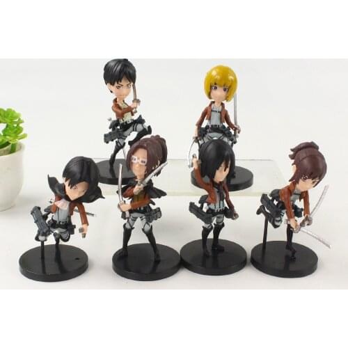 6pcs/set 9cm Attack on Titan Q Version Figurine Ackerman Eren Mikasa Jager Sasha Levi Armin Hanji PVC Cartoon Model Figure Toys