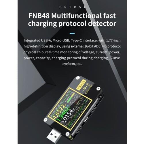 FNB48 PD trigger Voltmeter ammeter Current and Voltmeter USB tester QC4 + PD3.0 2.0 PPS fast charging protocol capacity test