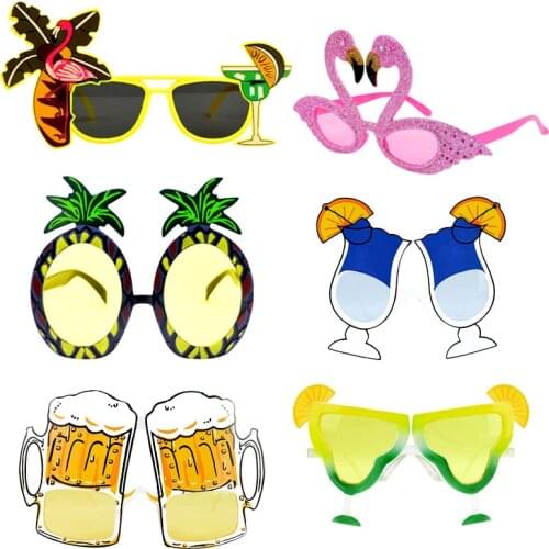 Hawaii Tropical Party Sunglasses Pink Flamingo Pineapple Funny Novelty Glasses For Beach Wedding Birthday Decor Photobooth Props