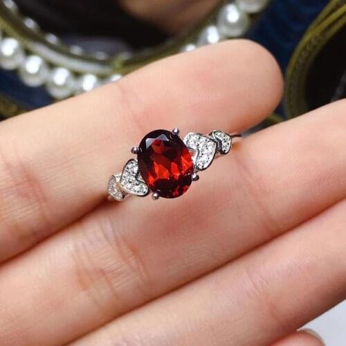 Red garnet gemstone ring with love heart with 925 silver for women