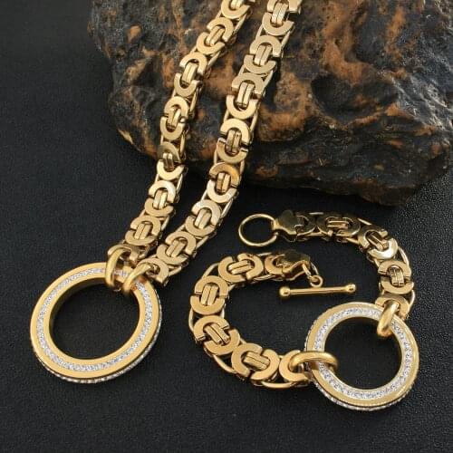 Fashion Round Style Stainless Steel Jewelry Sets For Women Silver Color Pendants And Stud Earrings SFXZCHBC