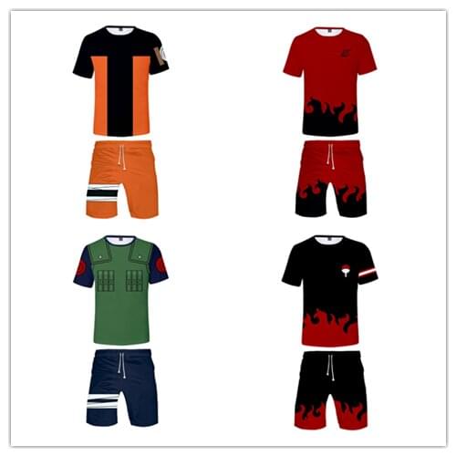 Anime Naruo Akatsuki Kakashi Cosplay Summer Tracksuits Two Peices Set Leisure Outfits Shorts American Clothing