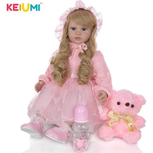 Fashion 60cm Silicone Vinyl Reborn Baby Doll Toys For Girl Blonde Princess Soft Body Toddlers Mini Doll Toy Kid Birthday Gift
