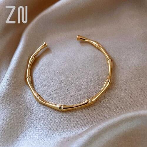 ZN Fashion Luxury Korean Jewelry Gifts Retro Women Girl Unusual Bracelet Personality Design Bamboo Shape Adjustable Size Bangles