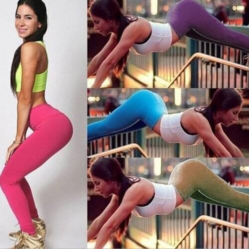 Fashion Candy Neon Push Up Yoga Leggings Women Workout Leggings Slim Elastic High Stretched Female Jeggings Women Pencil Pants