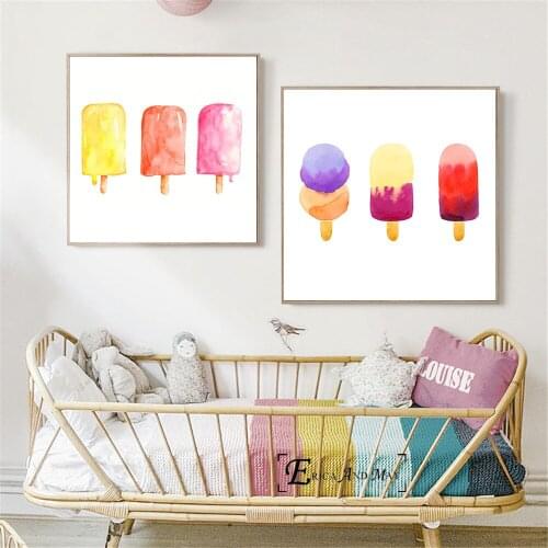 Ice Cream Popsicle Watercolor Painting Poster Print Decorative Wall Pictures For Living Room No Frame Home Decoration Accessorie