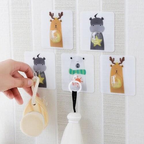 Powerful Traceless Hook Creative Animal Hook Self-adhesive Nail Free Cartoon Kitchen Hook Bathroom Door Back Hook