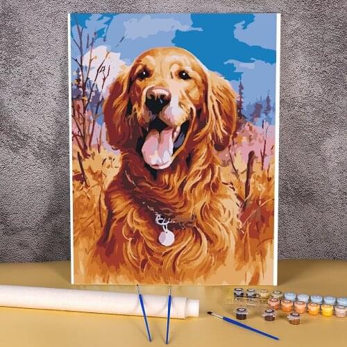 Animal Golden Retriever DIY Paint By Numbers Package Acrylic Paints 50*70 Canvas Painting Loft Wall Picture Children Drawing
