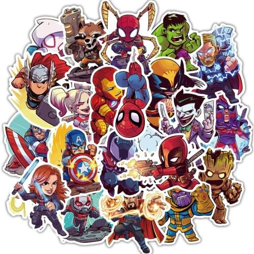 50 pcs/set disney avengers Q version stickers Marvel cartoon anime spiderman Deadpool PVC graffiti sticker multifunctional stick
