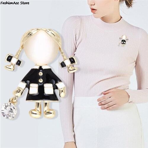 Small Cute Girl Brooches for Women Fashion Gift Opal and Rhinestone Brooch Pin NEW Dress Coat Accessories