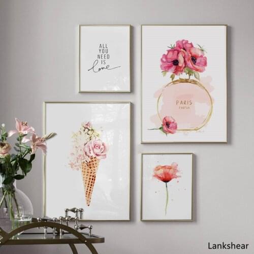 Paris Perfume Flower Ice Cream Wall Art Canvas Painting Watercolor Nordic Posters And Prints Wall Pictures For Living Room Decor