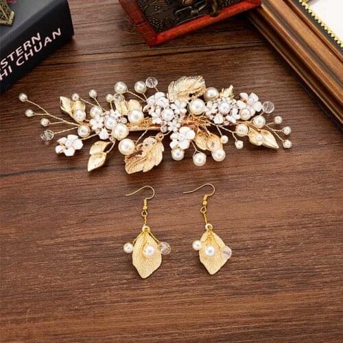 Wired Golden Crystal Rhinestone Pearls Flower Wedding Hair Clip Barrettes Bridal Headpieces Hair Accessories BN