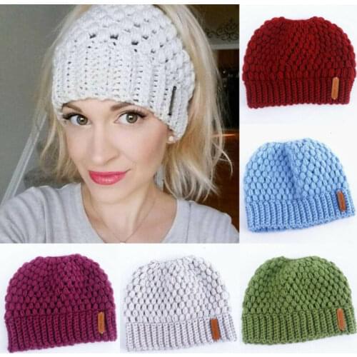 2019 Autumn Winter Fashion Women Girls New Hole Caps Empty Top Wool Knitted Beannie Hat Red Green Black White Khaki