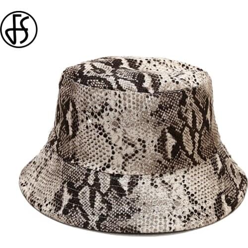 FS 2021 Trend Snake Print Bucket Hat Two Side Wear Streetwear Hip Hop Caps For Women Men Outdoor Beach Sun Shade Summer Hats