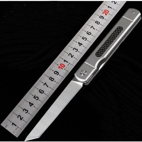 Freewolf Ball Bearing Folding Knife D2 Satin Tanto Blade TC4 Titanium Alloy + Carbon Fiber Handle EDC Pocket Knives H0132