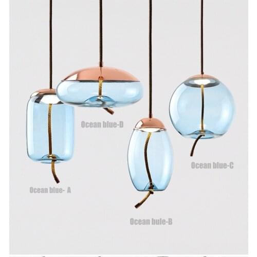 Modern nordic style art glass deco loft pendant lamp blue gray transprant amber optional pendant light for living room hallway