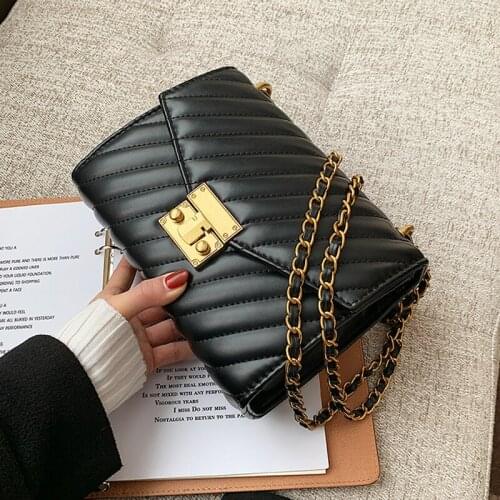 Thread Shoulder Bags For Women 2020 Small Crossbody Bag Lady Chain Handbags for Women Lock Design Black Sac