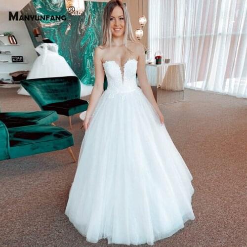 Custom Made Strapless Embroidery Appliques Tulle Sweep Train Wedding Dress High-End Sleeveless Zipper Back Bridal Ball Gown
