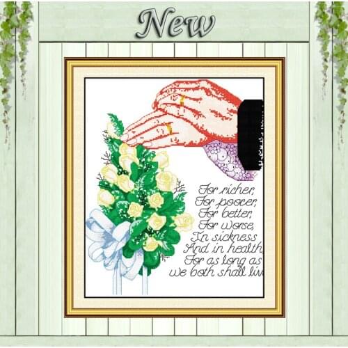 Wedding vows lovers rose hand in hand painting counted print on canvas DMC 14CT 11CT Cross Stitch Needlework Set Embroidery kits