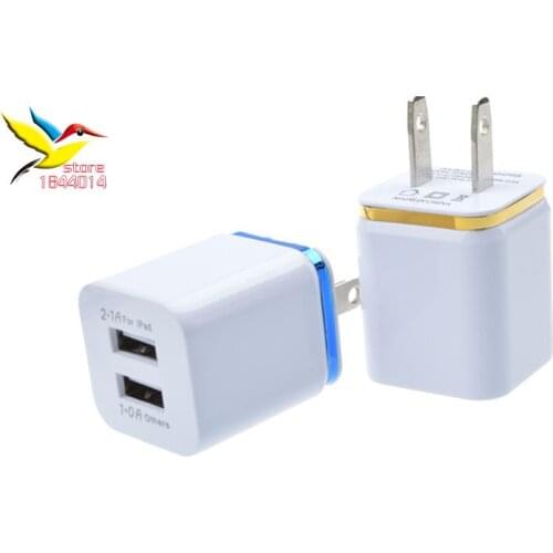 High quality 2.1A 1A 2a color edge 2 dual usb travel home wall charger for iphone 7 6 samsung S5 wholesale US Plugs 300 pcs