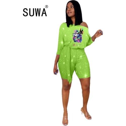 2020 Womens Clothing Summer Short Sleeve Print Loose Tube Shorts 2PCs Set Sport Beach Clothing Ladies Women Sets