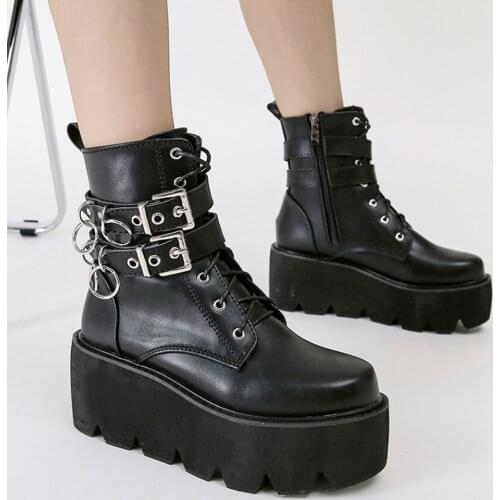 GIGIFOX Big Size 43 Great Quality Gothic Fashion Black Winter Shoes Women Chunky Platform Punk Street Motorcycles Boots