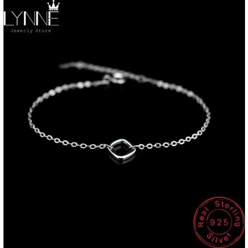 New Fashion 925 Sterling Silver Square Pendant Bracelet Simple Design Punk Style Bracelets Hand Chain Women&Girl Jewelry Gift