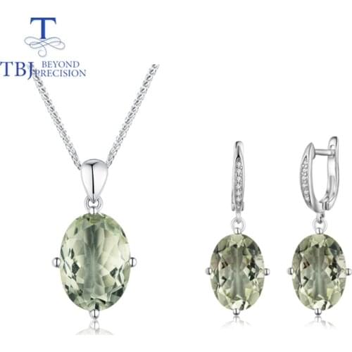 TBJ,green amethyst set jewelry natural gemstone with 925 sterling silver simple style fine jewelry for woman anniversary gifts