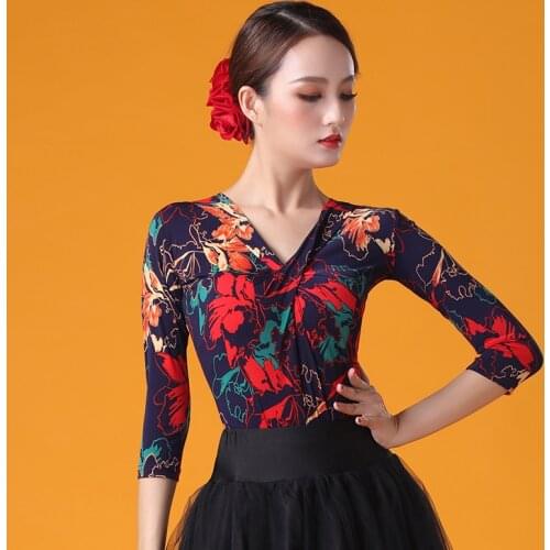 Modern Dance Tops Female Adult Seven-Sleeve Practice Clothes Ballroom Dance Training Costumes Women Latin Dance Shirt DQL3598
