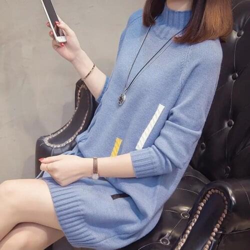 New Fashion 2021 Women Autumn Winter Long Sweater Pullovers Dress Casual Warm Female Knitted Clothes Long Sleeves Tops