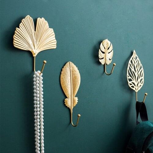 1pc Wall-mount Metal Golden Leaf Shape Hook Clothes Coat Rack Key Purse Scarf Bag Hanger Door Wall Hanging Decor Hook