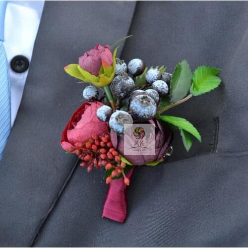 1Piece Wedding Corsage Groom Boutonniere Bride Bridesmaid Women hand Wrist Flower Artificial Flowers Corsages Wedding Supplies