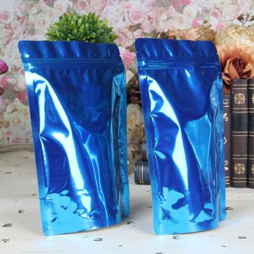 100PCS/Lot 14*20cm blue Zipper Aluminum Foil Resealable Valve Package Pouches Grocery Coffee Powder Nuts Pack Bags