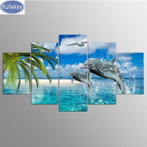 5pcs/set 5D DIY Diamond Painting dolphin Embroidery Sea Full Square Diamond Cross Stitch Rhinestone Mosaic pictures New arrival