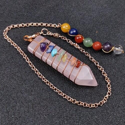 7 Chakra Reiki Handmade Wrap Pendulum Pendants Healing Crystal Amethysts Lapis Lazuli Point Sword Natural Stone wholesale