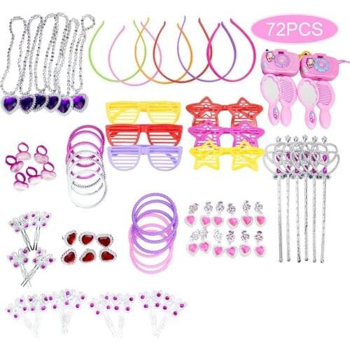 72Pcs/Set Princess Pretend Jewelry Necklace Fairy Wand Girl Dress up Play Toy Parent-Child Interactive Game Toys Gift